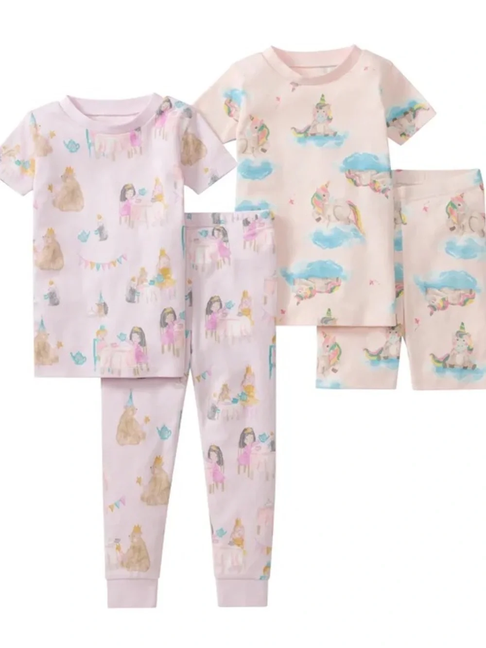 Burt's Bees Pink Kids Tea Party Pajama 4-Piece Set NWT